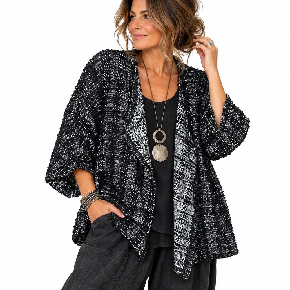 Hackwith Design House Cotton Tweed Boxy Shacket Gray Lagenlook One Size